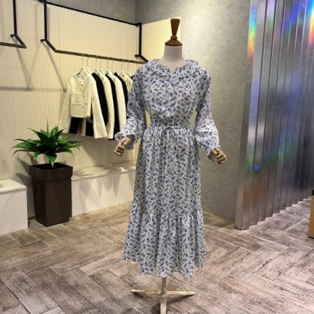 플라워 프릴 카라 롱 원피스