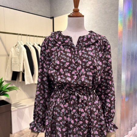 플라워 프릴 카라 롱 원피스