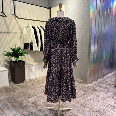 플라워 프릴 카라 롱 원피스