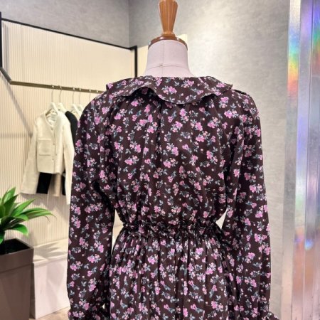 플라워 프릴 카라 롱 원피스