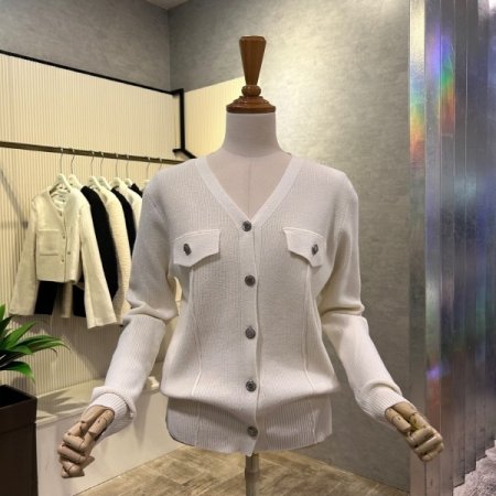 은장 버튼 골지 브이넥 가디건