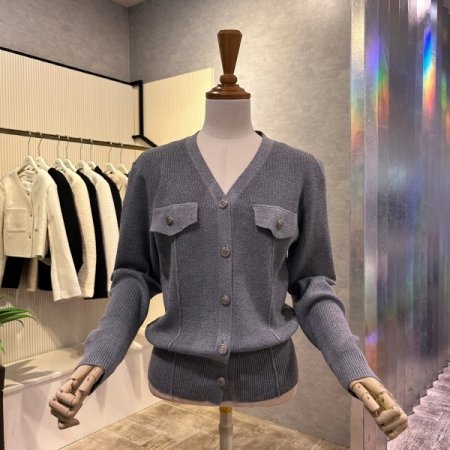은장 버튼 골지 브이넥 가디건