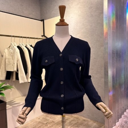 은장 버튼 골지 브이넥 가디건