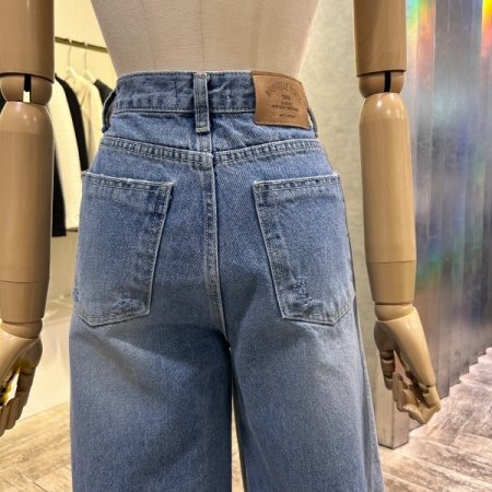 사이드 워싱 빈티지 와이드 데님 팬츠