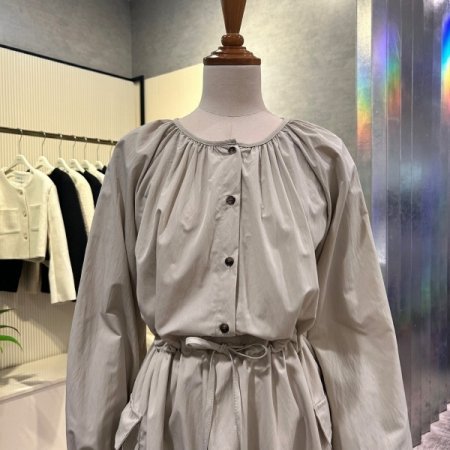 라은드 셔링 스트랩 포켓 롱 원피스