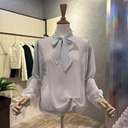 도트 시스루 스트랩 블라우스