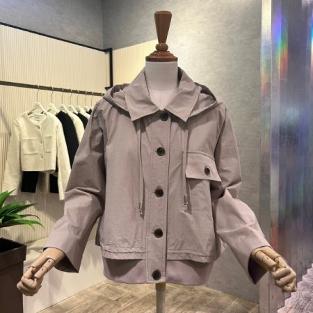 이중직 카라 단추 후드 숏 점퍼