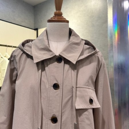 이중직 카라 단추 후드 숏 점퍼