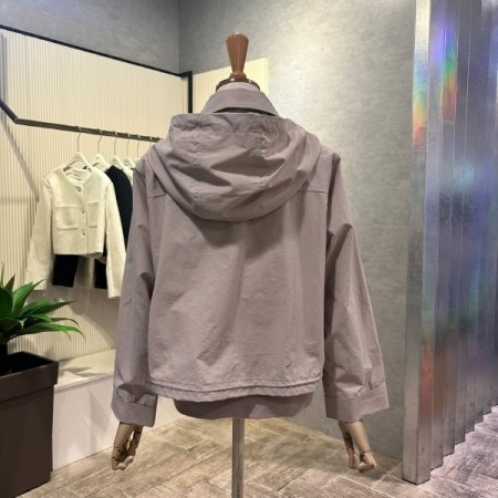 이중직 카라 단추 후드 숏 점퍼