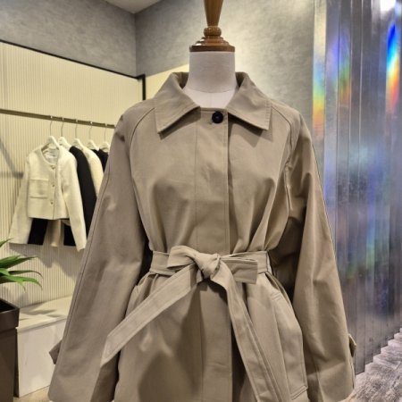 벨티드 박시 면 트렌치 코트