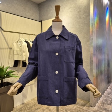 자수 포켓 면 카라 재킷