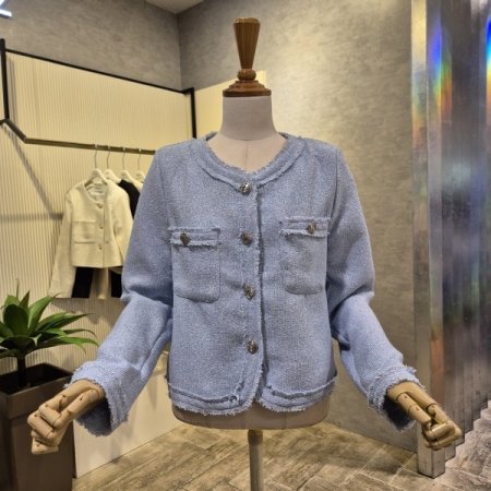 부클 배색 라운드 트위드 재킷