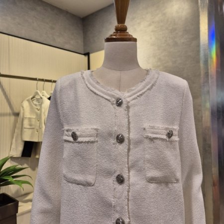 부클 배색 라운드 트위드 재킷