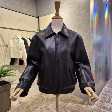 리얼 양가죽 집 업 카라 재킷