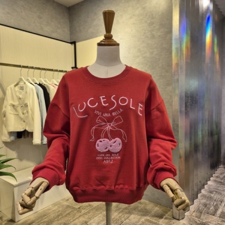 자수 레터링 라운드 티셔츠