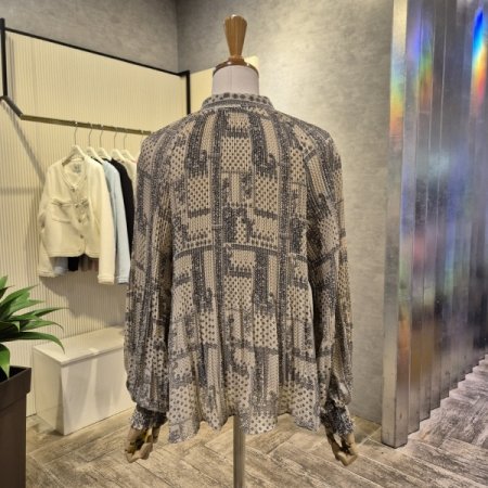 페이즐리 잔주름 리본 블라우스