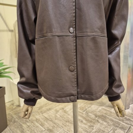 페이크 레더 배색 면 후드 자켓