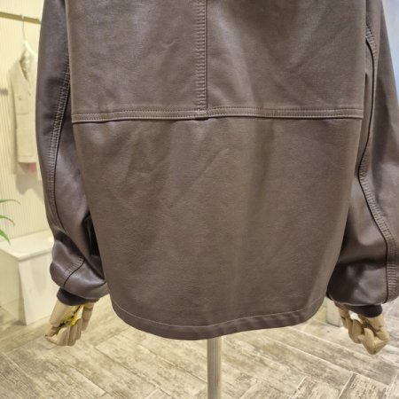 페이크 레더 배색 면 후드 자켓