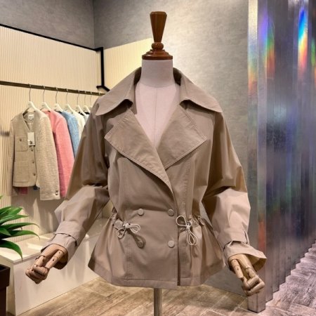 허리 스트링 숏 트렌치 코트