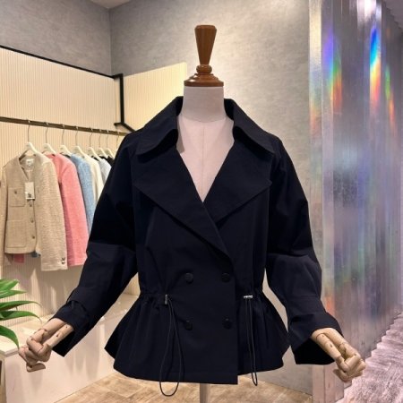 허리 스트링 숏 트렌치 코트