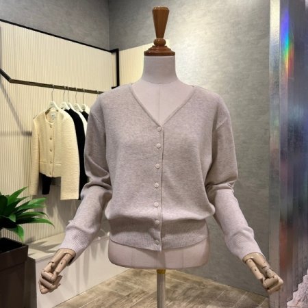 크롭 브이넥 단추 가디건