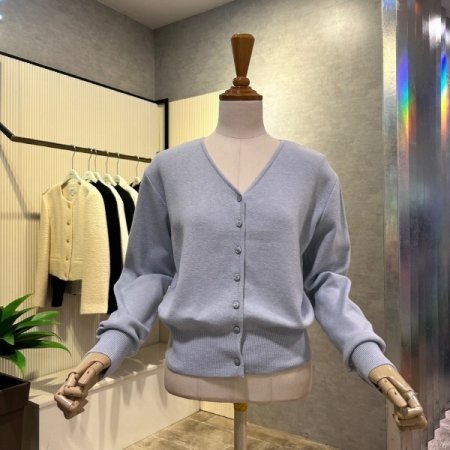 크롭 브이넥 단추 가디건