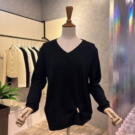 컬러 베이직 브이넥 니트