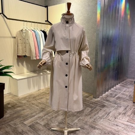 스트링 하이넥 단추 롱 점퍼