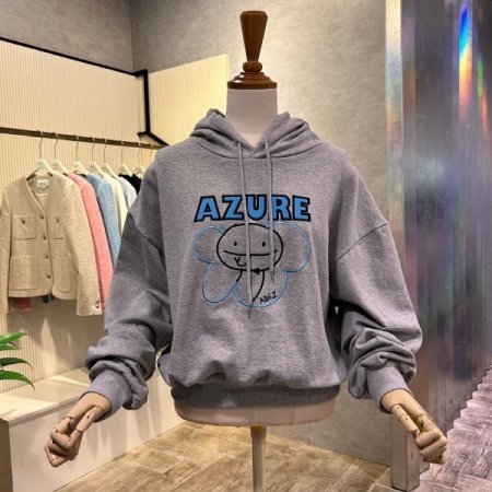 크롭 자수 레터링 후드 티셔츠