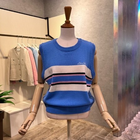 배색 라인 라운드 베스트 니트