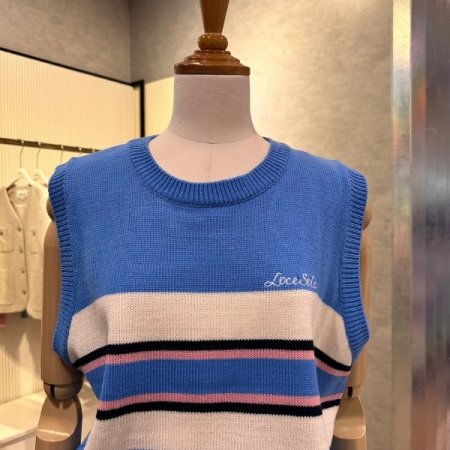 배색 라인 라운드 베스트 니트