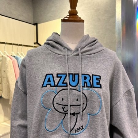 자수 레터링 크롭 후드 티셔츠