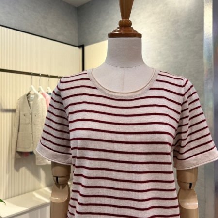 라운드 스트라이프 반팔 니트