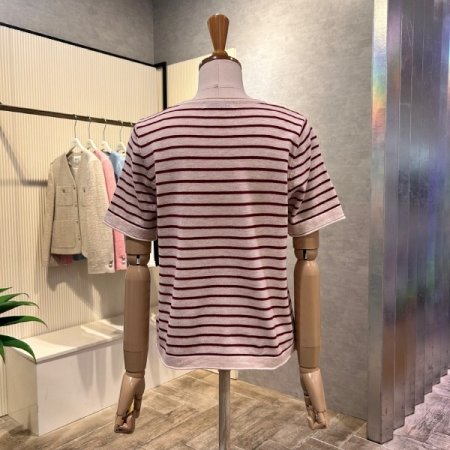 라운드 스트라이프 반팔 니트