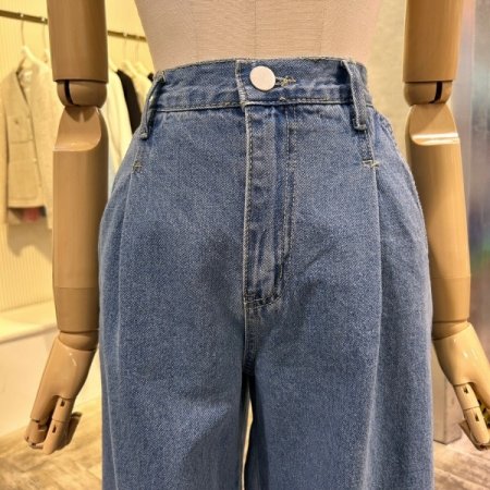 원턱 백 밴딩 데님 팬츠