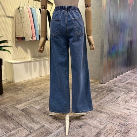 원턱 백 밴딩 데님 팬츠