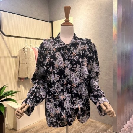 플라워 나염 프릴 블라우스