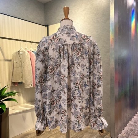 플라워 나염 프릴 블라우스