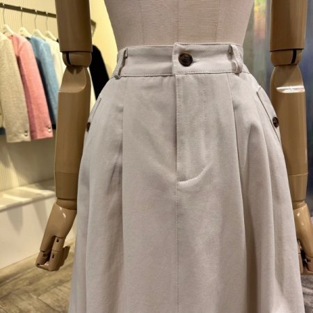 백 밴딩 투턱 면 롱 스커트