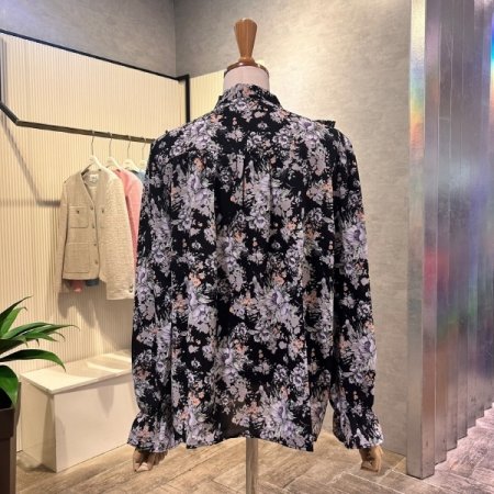 프릴 플라워 나염 블라우스