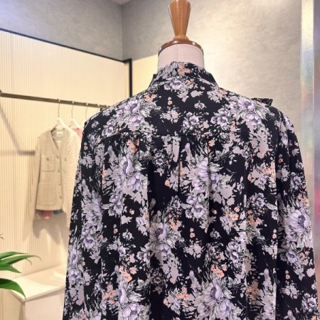 프릴 플라워 나염 블라우스