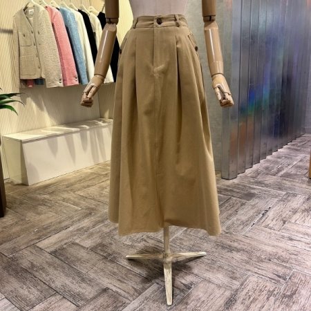 투턱 백 밴딩 면 롱 스커트