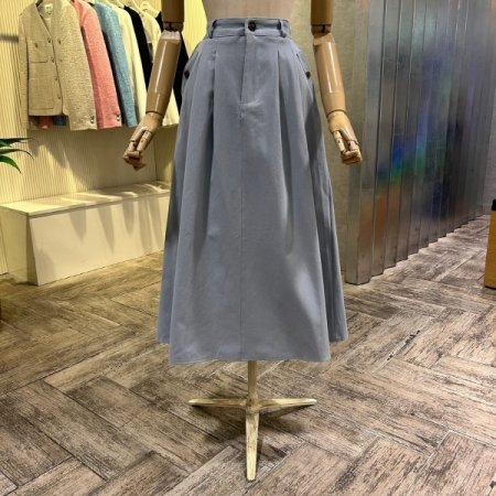 투턱 백 밴딩 면 롱 스커트