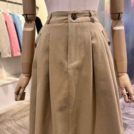 투턱 백 밴딩 면 롱 스커트