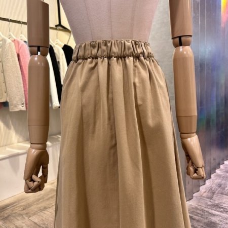 투턱 백 밴딩 면 롱 스커트