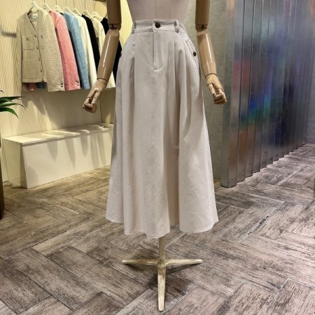 A라인 백 밴딩 면 롱 스커트