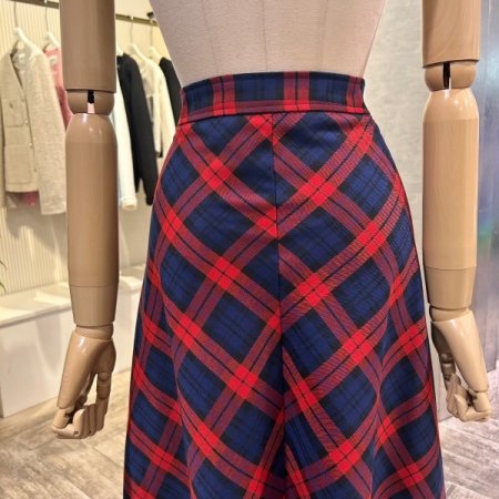 플레어 체크 롱 스커트