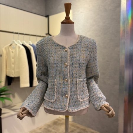 포켓 부클 라인 트위드 컬러 재킷