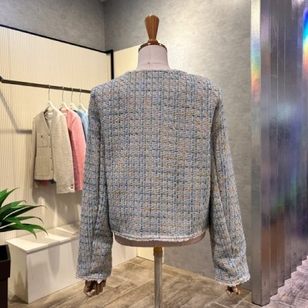 포켓 부클 라인 트위드 컬러 재킷