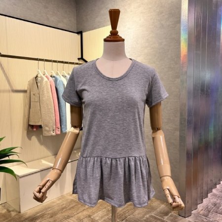 U넥 프릴 반팔 티셔츠